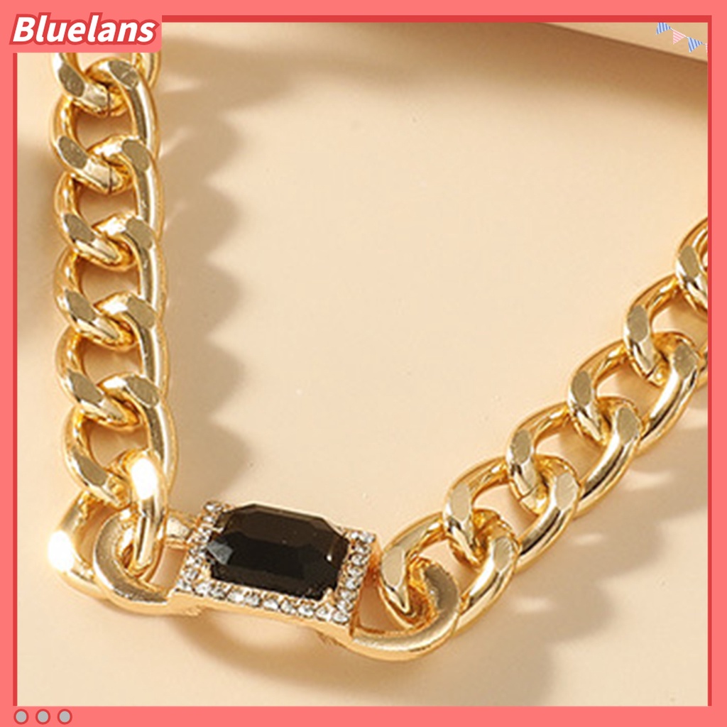 2pcs / Set Kalung Rantai Tebal Dapat Disesuaikan Hias Permata Tiruan Gaya Hip Hop Untuk Aksesoris Perhiasan