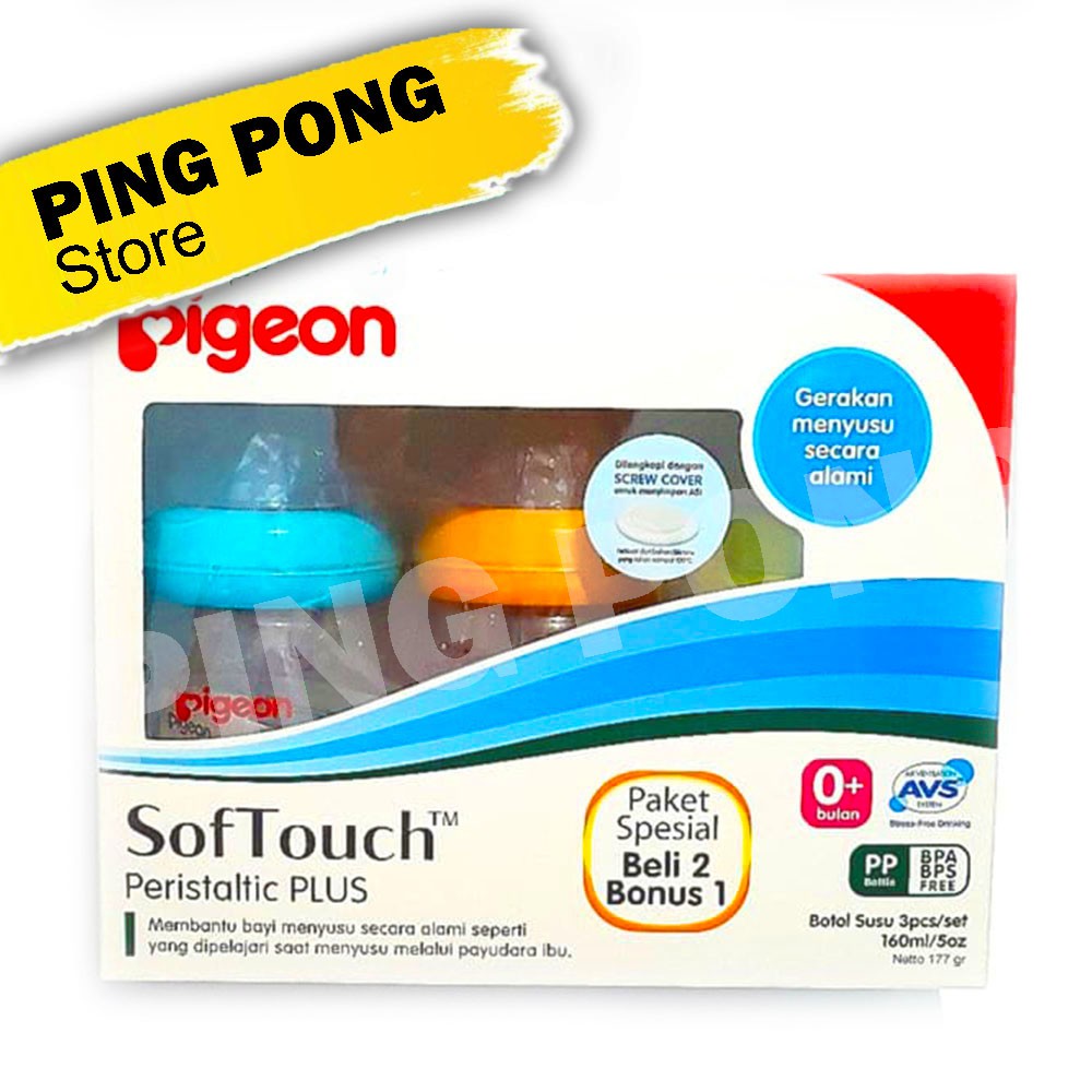 

Pigeon Botol Softouch 160ml Set 2 Pcs Free 1 Pc - PING PONG