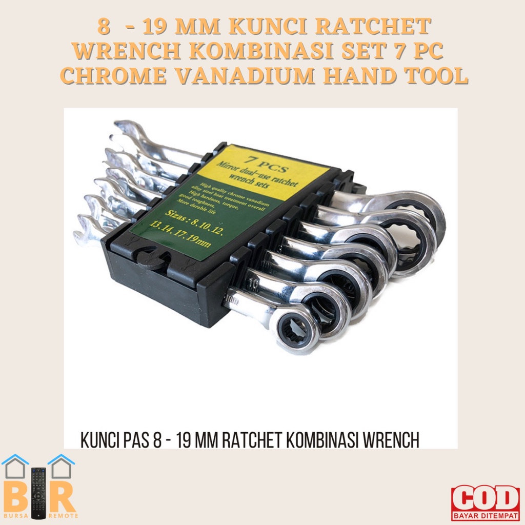 Kunci RATCHET WRENCH 8-19mm KOMBINASI SET 7 PC  Chrome Vanadium HAND TOOL