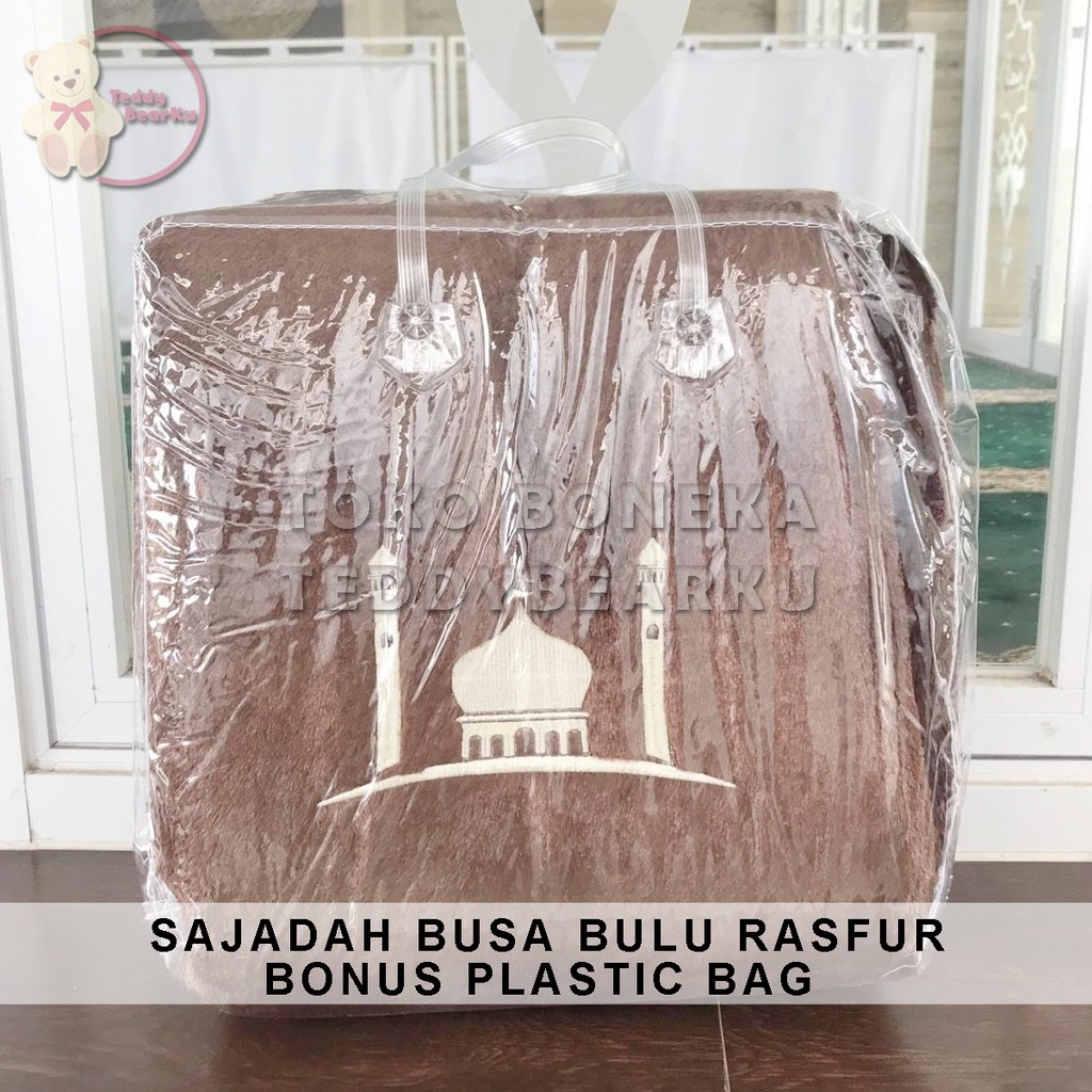 SAJADAH BUSA RASFUR COKLAT TUA MOTIF MASJID BONUS PLASTIC BAG