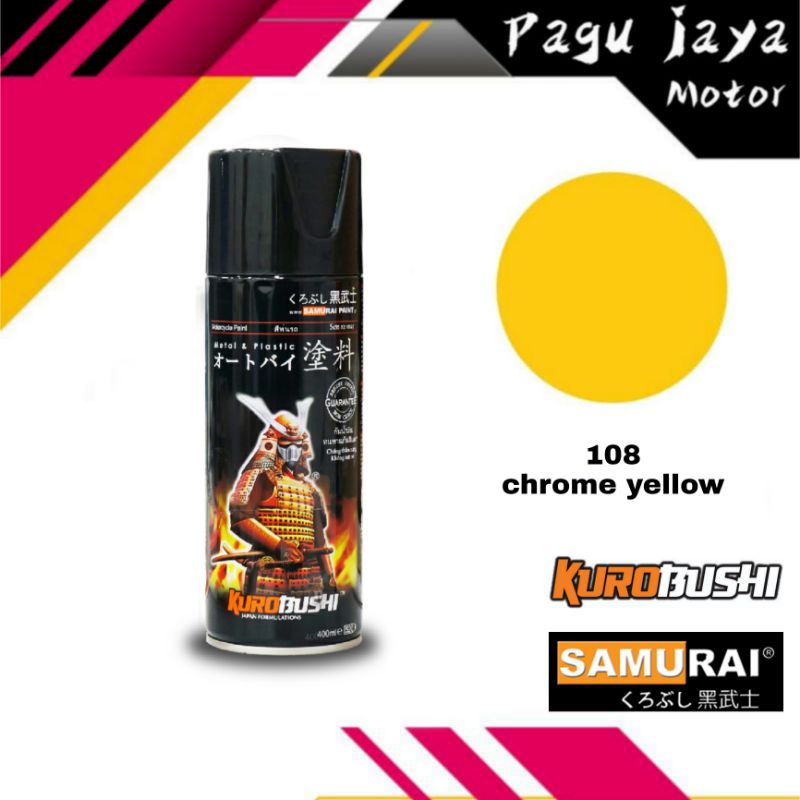 samurai paint crome chrome krom yellow kuning 108 cat semprot spray pilok pilox pylox