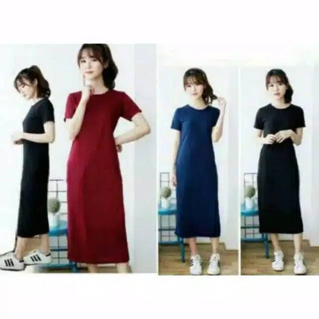 Dress elsa plain maxi bahan spandek fit L