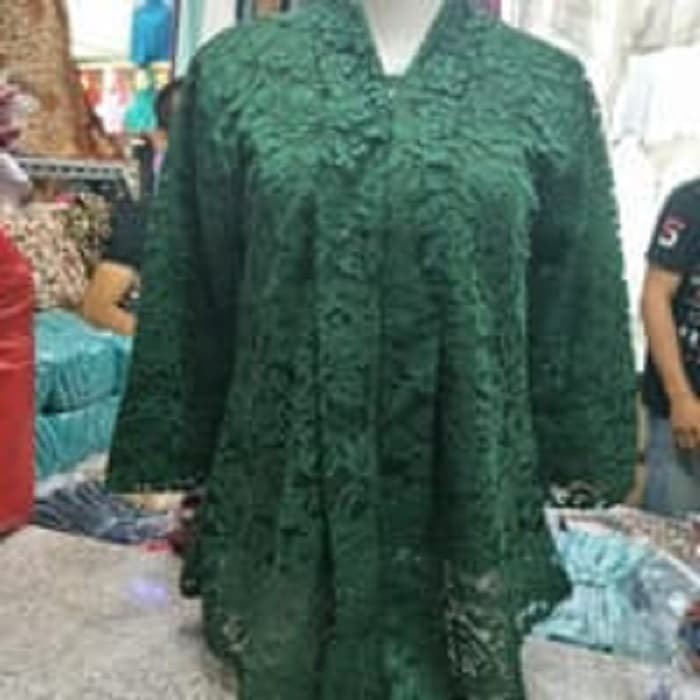 fashion wanita kebaya atasan kebaya brukat floy hijau botol
