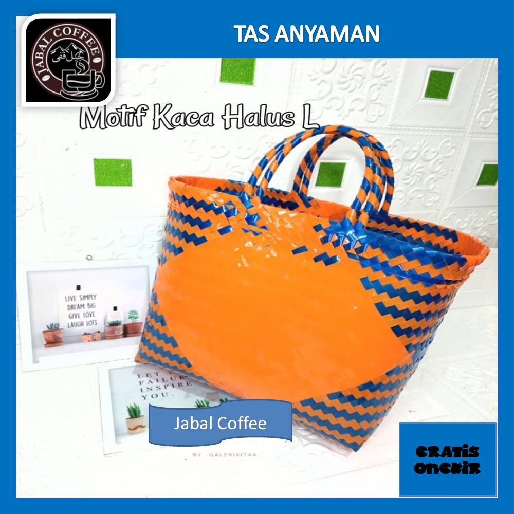 Tas Anyaman Plastik Kaca Halus Ukuran L / Tas Anyam Kaca Papak Tanggung / Tas Hampers / Tas Belanja Pasar 03