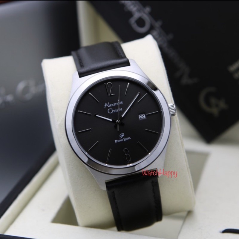 WatchHappy Alexandre Christie 1009 AC 1009 MD AC1009 MD 1009MD Mens Black Dial Leather Band Original