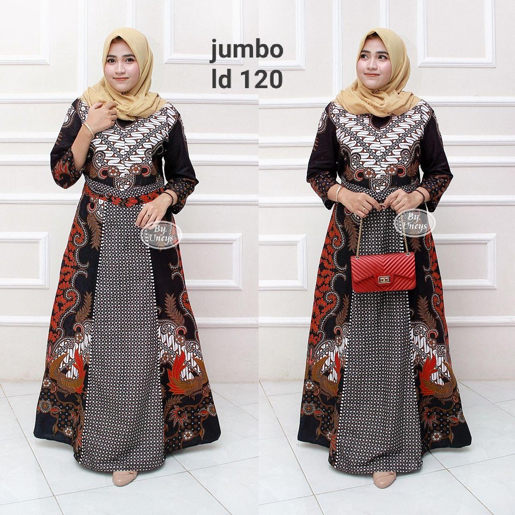 Gamis Batik Jumbo LD 110 Dan LD 120 Bahan Katun Motiv Terbaru Bisa Cod