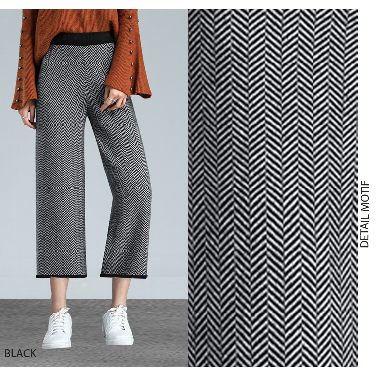 (C180) celana midi kulot knit motif waxy wanita