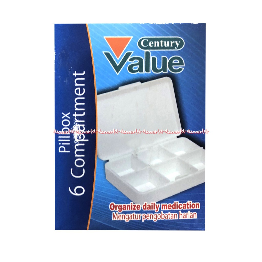 Century Value Pillbox 6 Compartement Kotak Box Pill 6 Sekat Kompartemen Obat