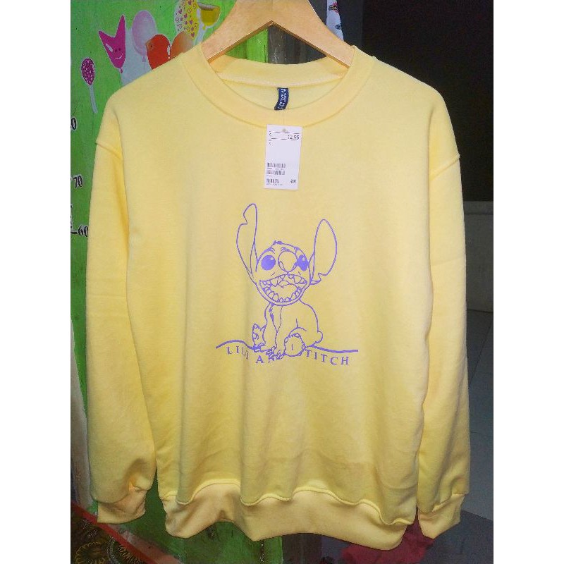 Crewneck Sweater H&amp;m Lilo Stitch Pria Wanita Cewek HnM Yellow Navy Tag Label Free Paper Bag