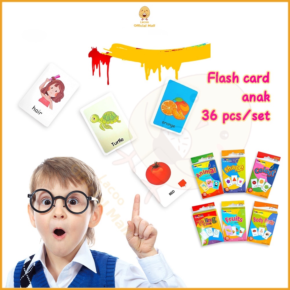 Poney Flash card set 36 kartu bahan karton flash card anak gambar kata dan huruf