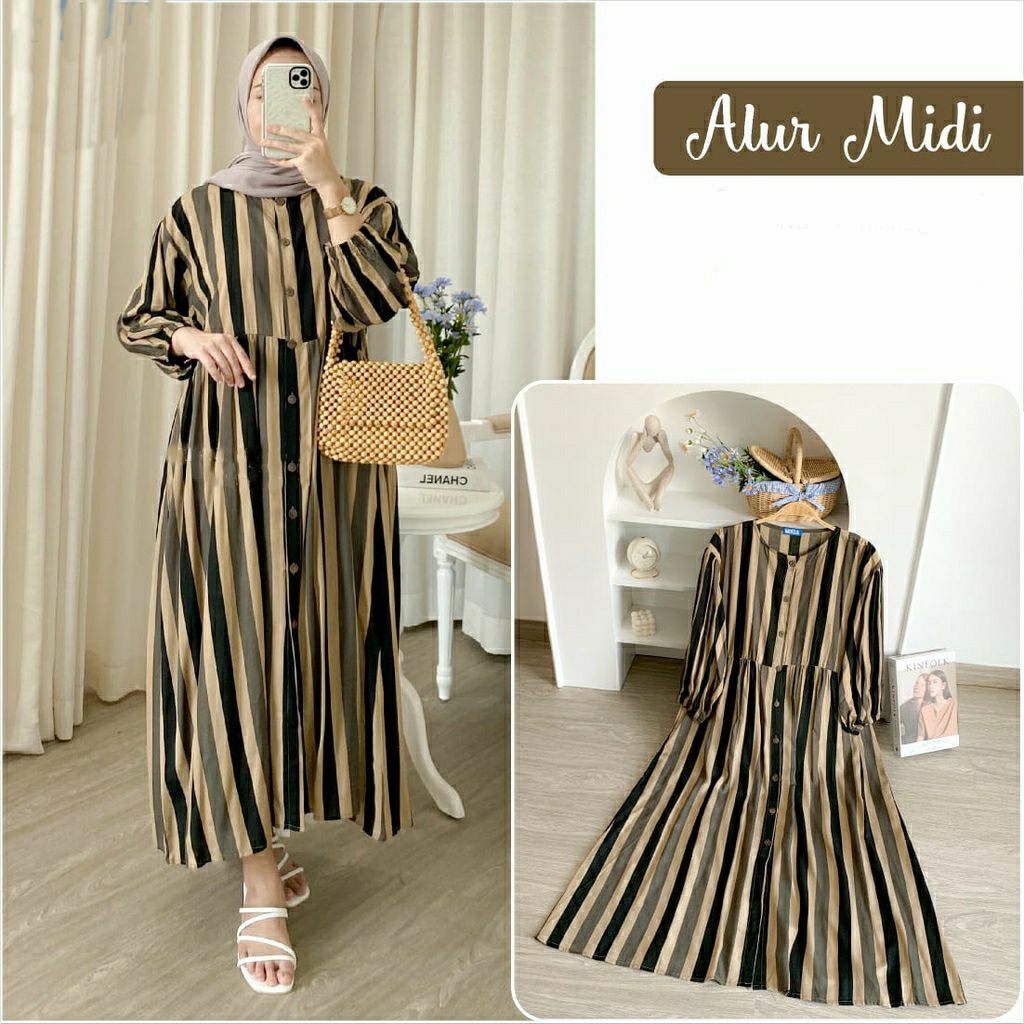 ALUR MIDI DRESS  / MIDI DRESS RAYON VISCOSE MOTIF SALUR / MIDI DRESS JUMBO BUSUI / MIDI DRESS CASUAL