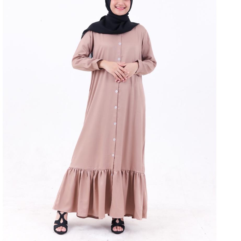 Harga TERMURAAH.. Baju Dress Gamis Wanita Dewasa Fashion Muslim syari Baju Pesta Lebaran Kondangan Terbaru Kekinian Murah Model Amara Warna Coklat Hijau Putih Polos
