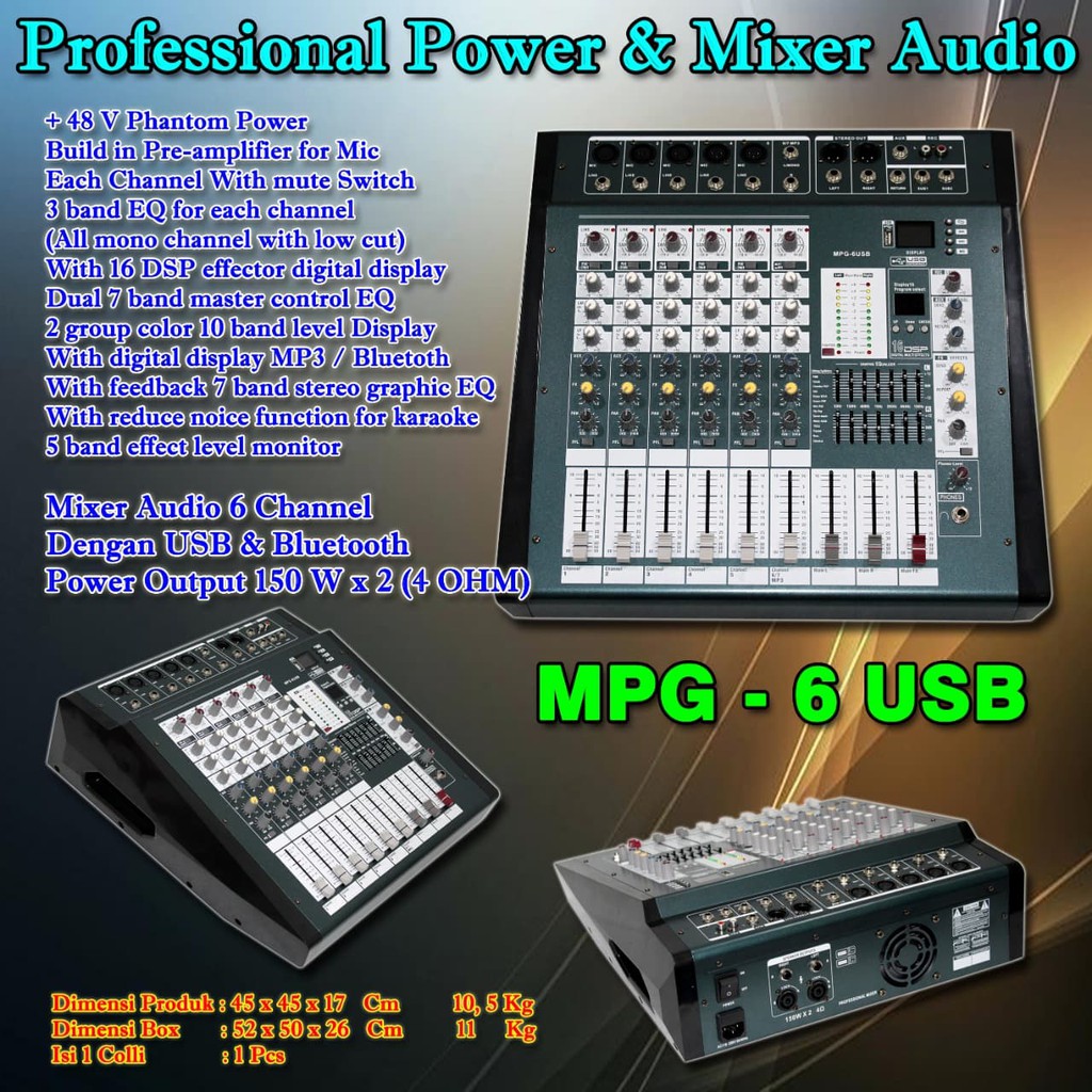 Power Mixer Audio Hurley MPG-6 USB BLUETOOTH (6 Channel)
