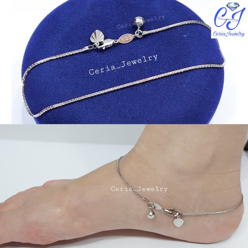 Gelang Kaki Perak Asli Silver Wanita 925 Lapis Emas Putih Model ItaliSanta+Krincing - Perhiasan Pera