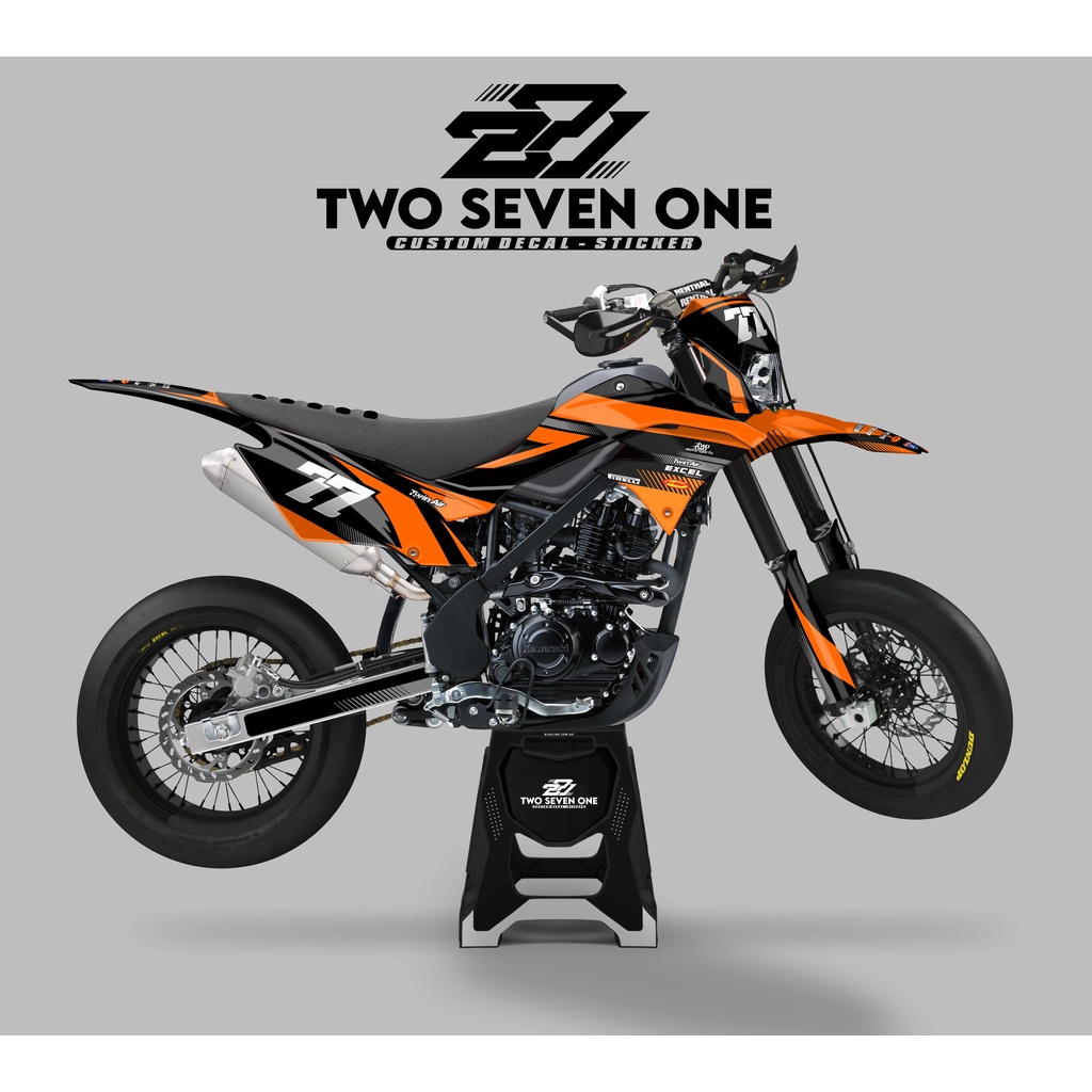 DECAL STICKER MOTOR DTRACKER VARIASI HITAM ORANGE KEREN FULL BODY BEBAS DESAIN FULL CUSTOM