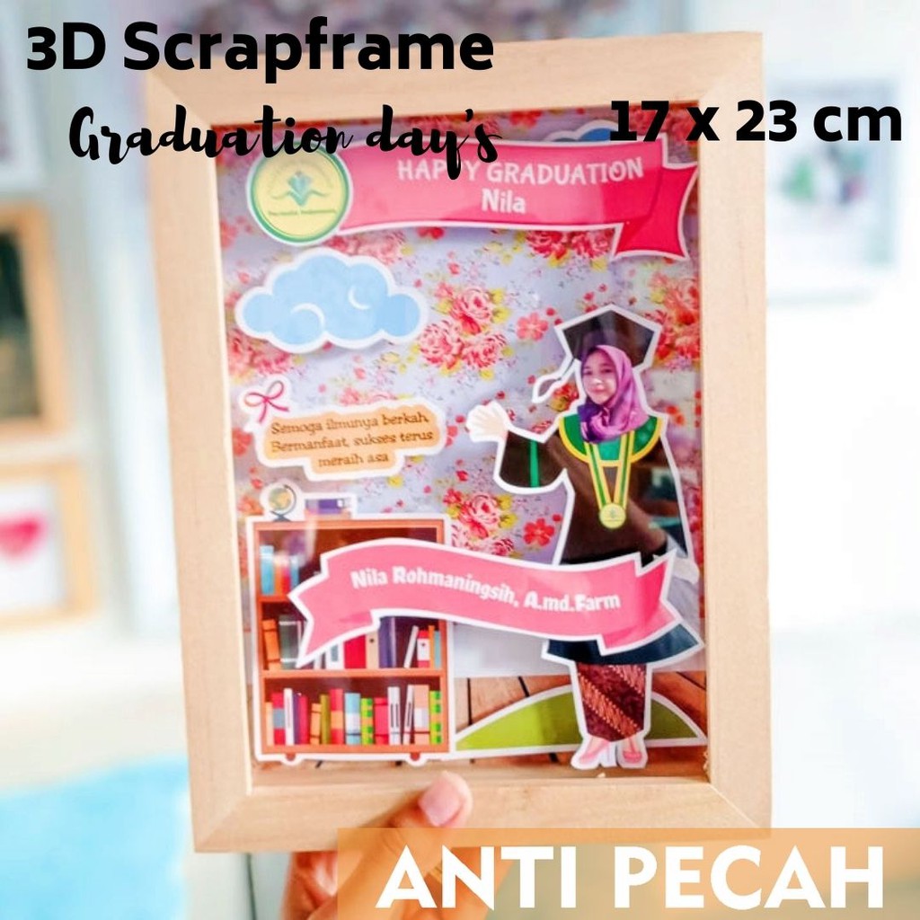 Kado Wisuda Scrap Frame Kayu 3D Foto Bisa Custom