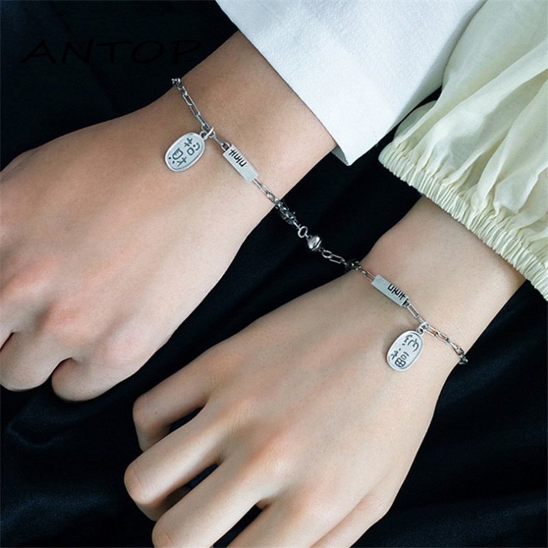 1 Pasang Lucky Couple Magnetic Gelang Pasangan Pacar Gelang Logam Hadiah Ulang Tahun ANTOP