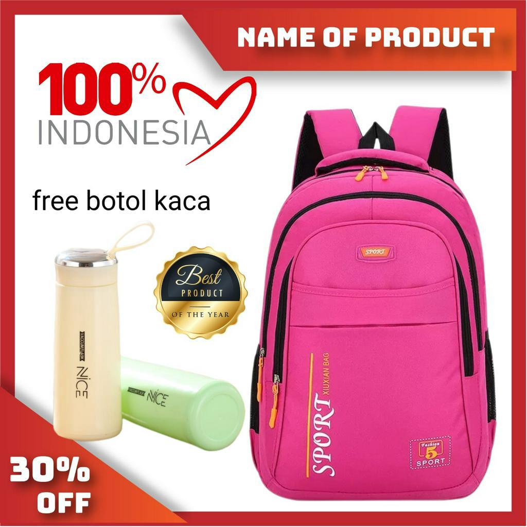 Tas Sekolah Anak Perempuan SD SMP SMA Ransel Kerja ORIGINAL Tas Sekolah Anak Laki-Laki Free Botol Minum Kaca