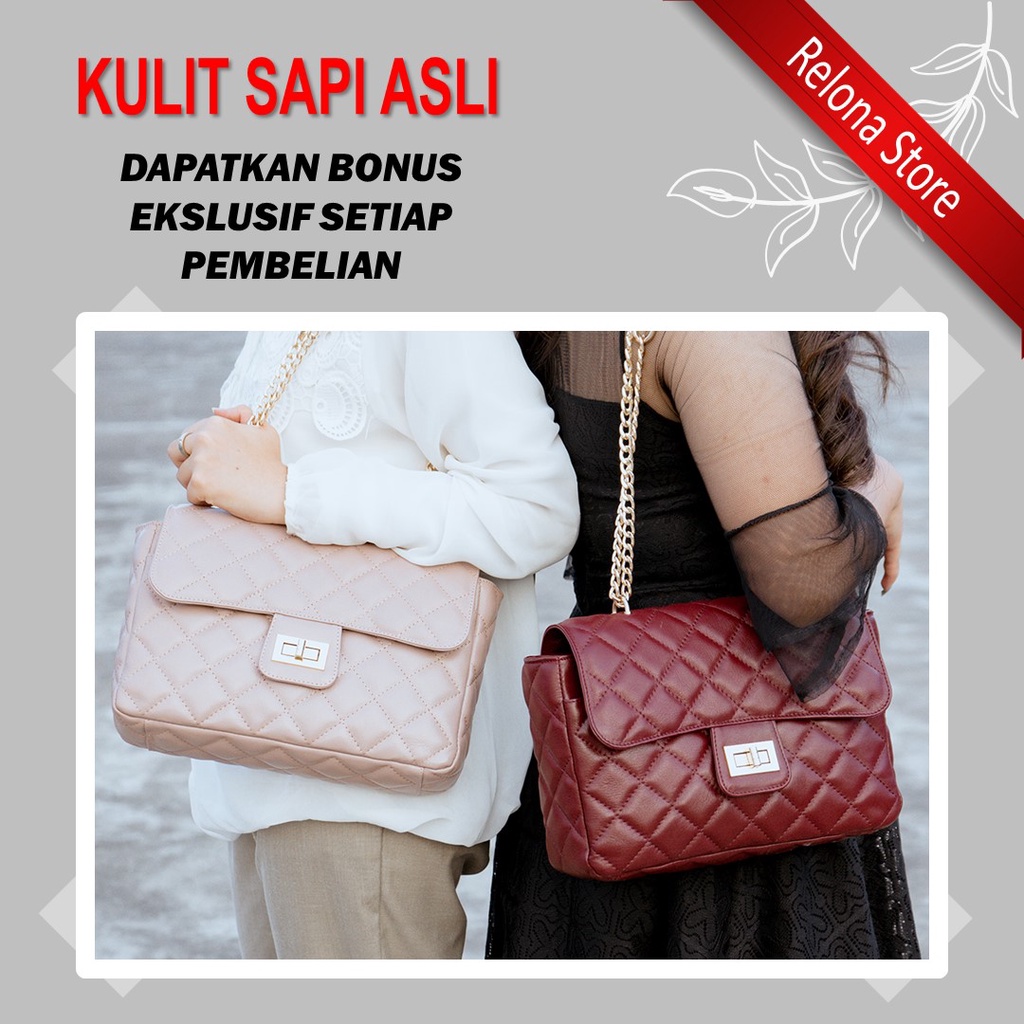 Tas Bahu Jinjing Selempang Slempang Wanita Cewek Perempuan Shoulder Bag Tali Rantai Kulit Sapi Asli 