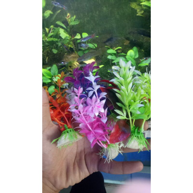 hiasan aquarium kembang plastik