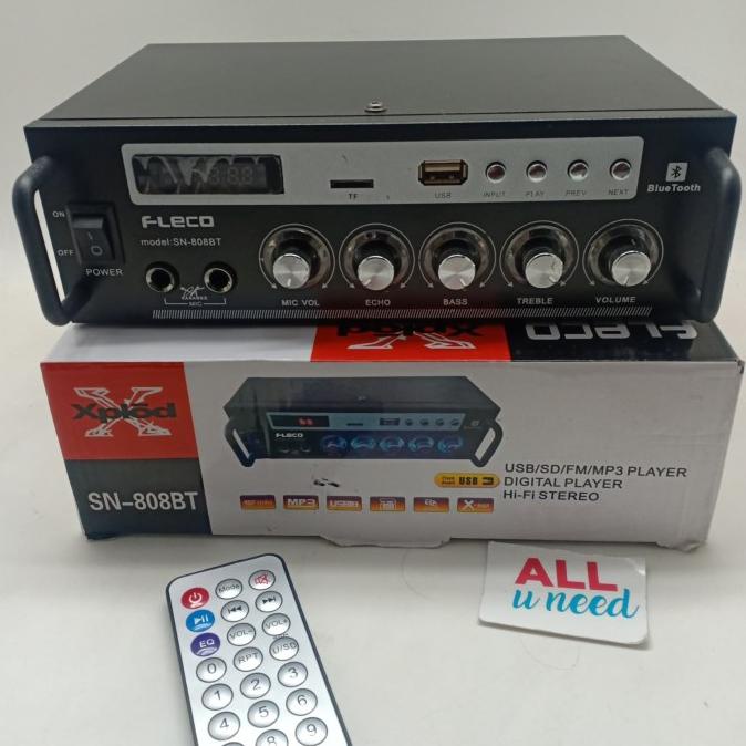 FLECO SN 808 BT Amplifier Stereo Hitam, Bluetooth, Karaoke, FM Radio