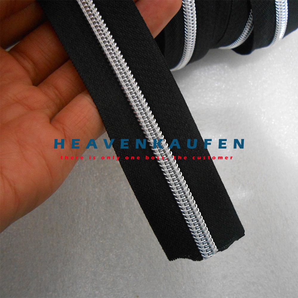 Resleting Zipper Coil No 5 Hitam - Silver Meteran Murah