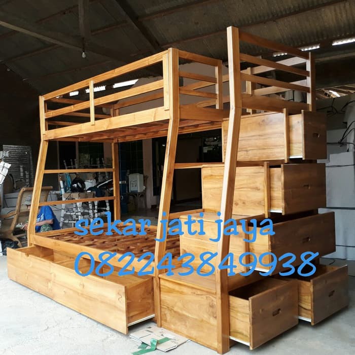 Tempat Tidur Anak Kayu Jati Dipan Tingkat Ranjang Susun Mewah Terbaru