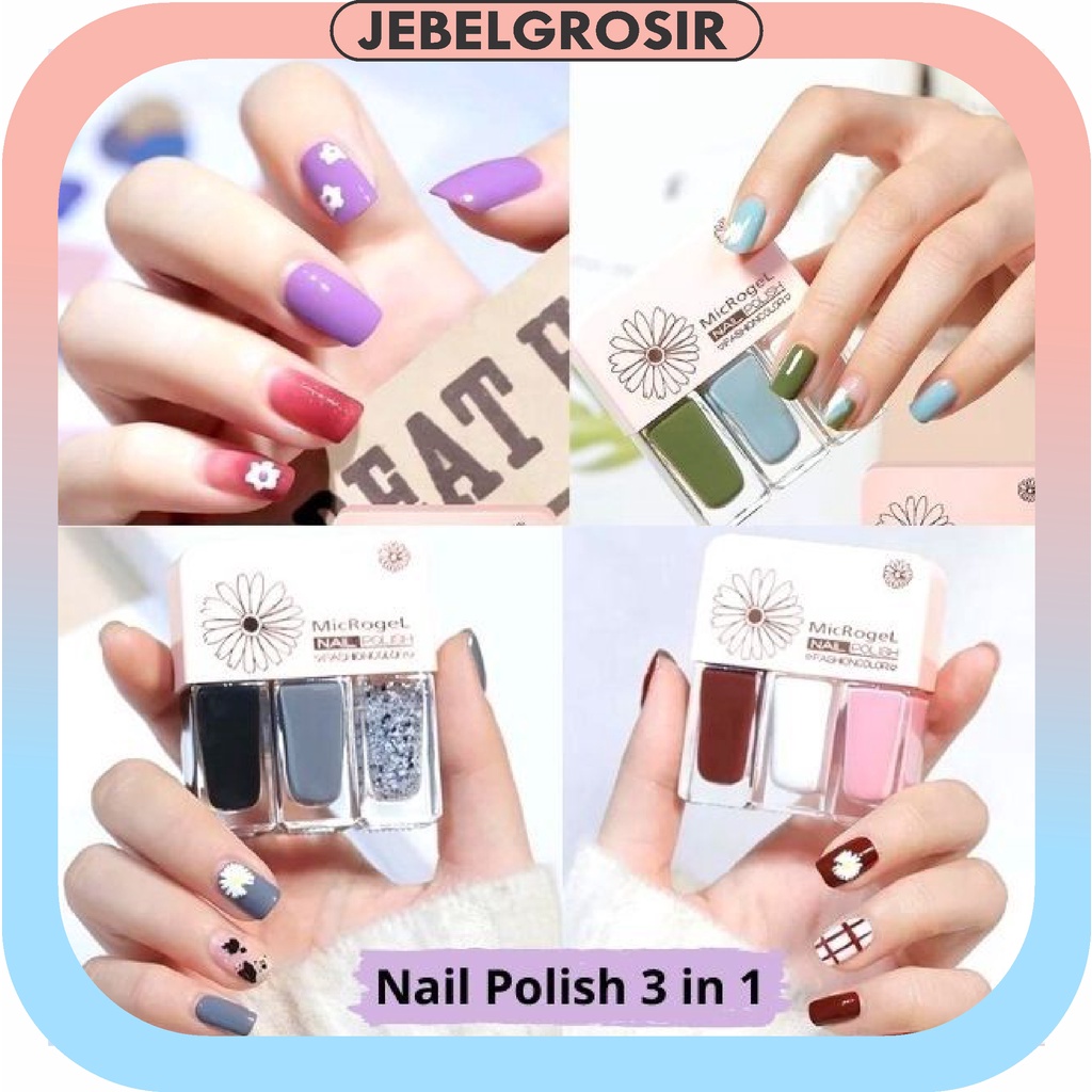 Kutek Nail Polish Peel Off Korea 3 in 1 / Kutek Set 3 Warna Tahan Lama / Pewarna Kuku 398