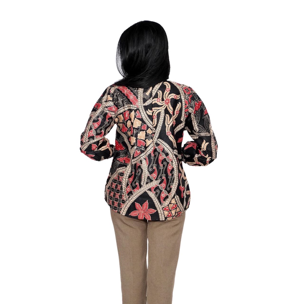 Batik Wanita Modern Blouse Batik Lengan Panjang Kelinci Coklat By Batik Dua Putri Collection