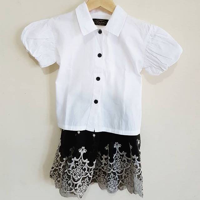 SETELAN ANAK PEREMPUAN / Kemeja Putih Rok Brukat