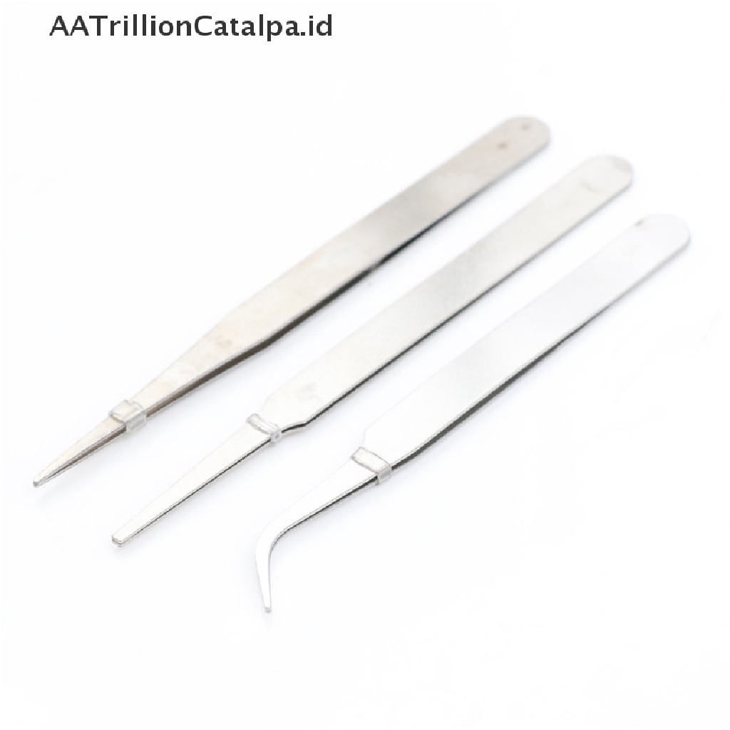 Aatrillioncatalpa 3pcs / set Pinset Stainless Steel Presisi Untuk Reparasi Elektronik DIY