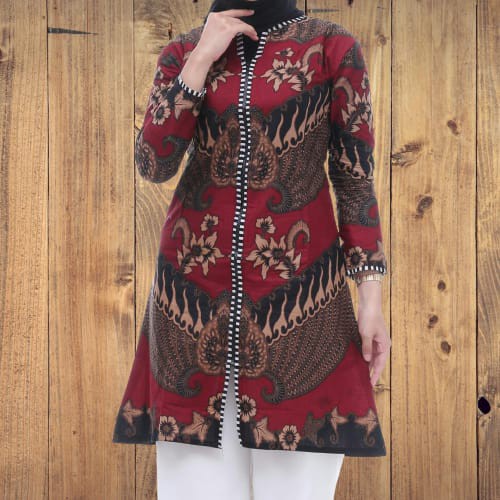 Tunik Batik Zipper Arta Batik Seragam Batik Atasan Batik Wanita Pakaian Kerja Kantor Fashion Wanita