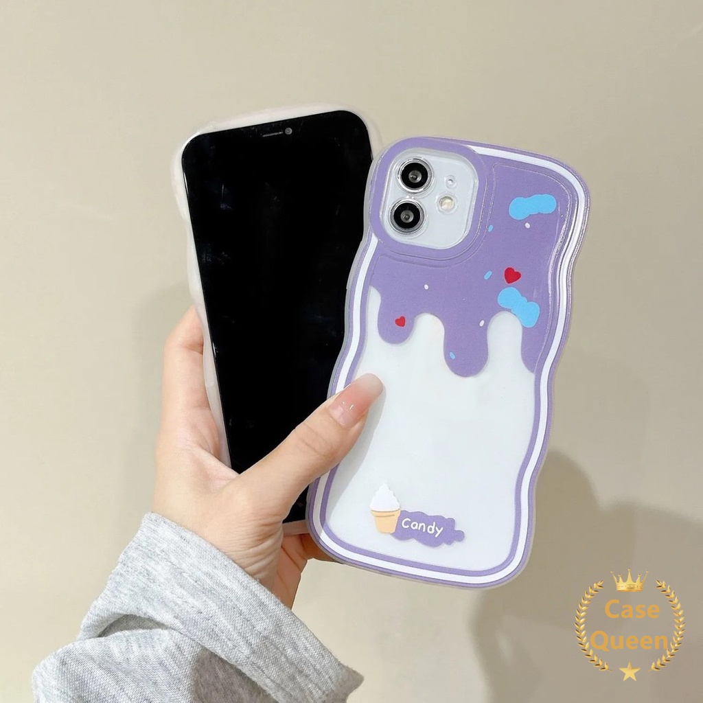 Ins Wavy Edge Case Oppo A16 A17 A57 2022 A15s A5s A15 A12 A3s A7 A17K A16s A54 A11K A32 A53 A33 2020 A12E A35 Transparan Lembut TPU Musim Panas Warna-Warni Es Krim Penutup Belakang