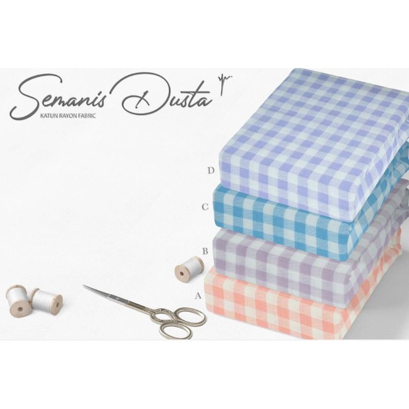 kain rayon kotak-kotak lilac, peach, ungu, tosca