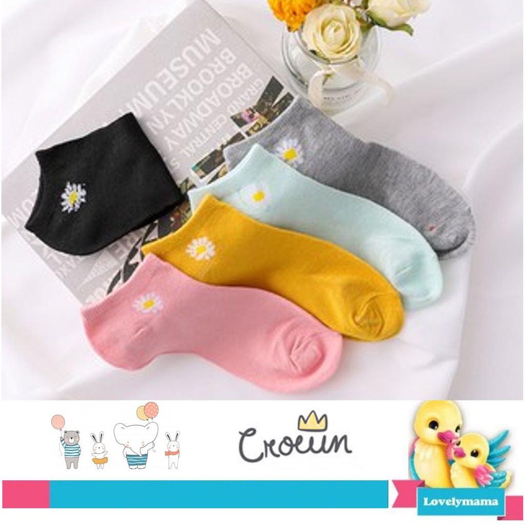 Kaos kaki motif bunga daisy pendek ankle import flower socks gaya korea lembut katun aster bear