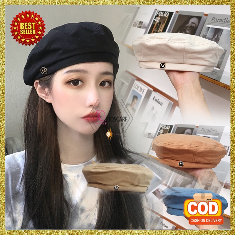 Topi Baret Korea Wanita Dewasa New Varian Motif M Gaya Vintage Fashion wanita kualitas import BRT2