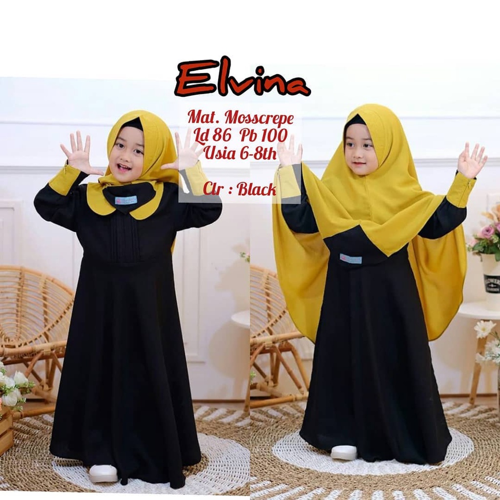 ELVINA SYARI KIDS KF 6 - 8 TAHUN BAHAN MOSSCRAPE DAPAT GAMIS + HIJAB BAJU KIDSS KEKINIAN TERBARU 2022