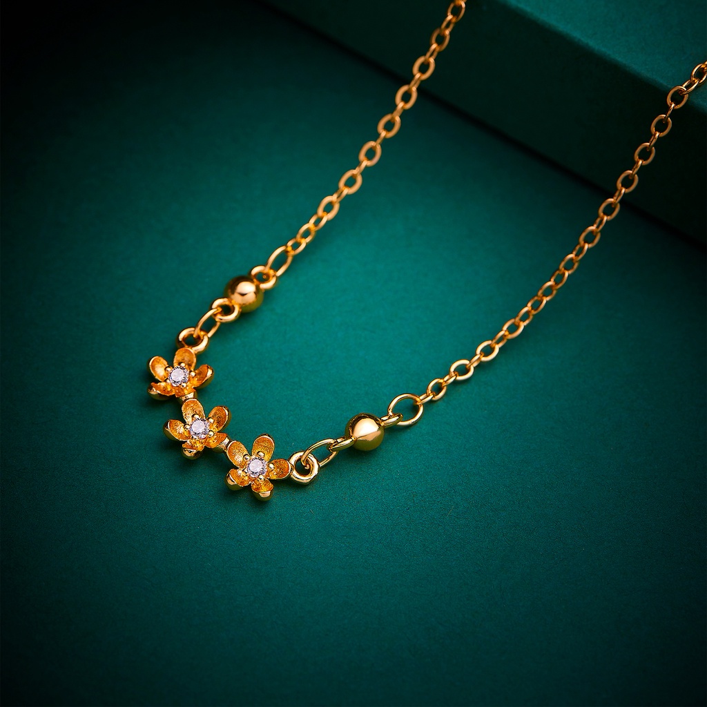 219N Kalung Titanium Wanita Karat Emas Silver Asli Panjang Muda Dan Anti Luntur