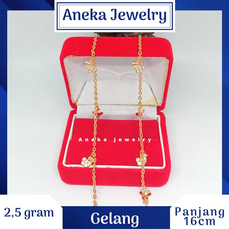 Gelang Holo Gantung Variasi Mata2, Perak 925, Lapis Emas Rosegold