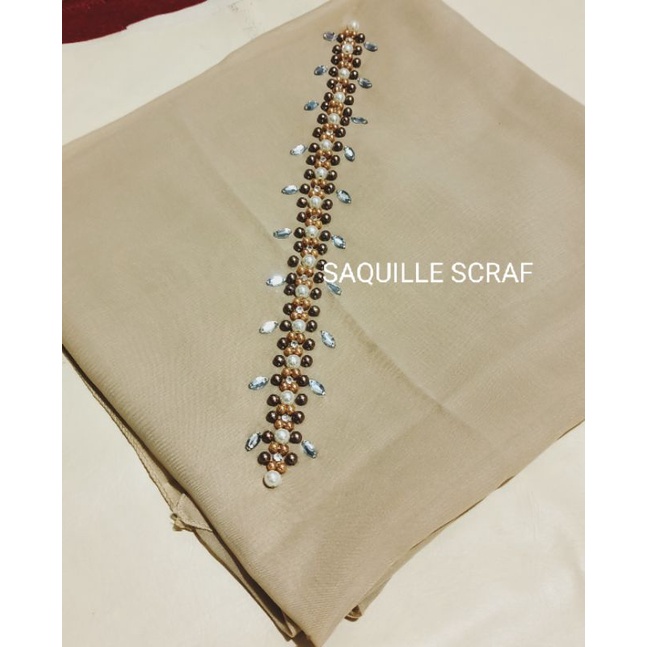 segiempat bella square payet mutiara permata/jilbab segiempat bella square bando payet/hijab bella-CREAM