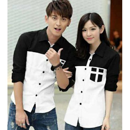 Best Seller Couple Kemeja Ferry Black White Murah|Wanita|Grosir|Fashion|Jakarta|Bandung|Tanah Abang|