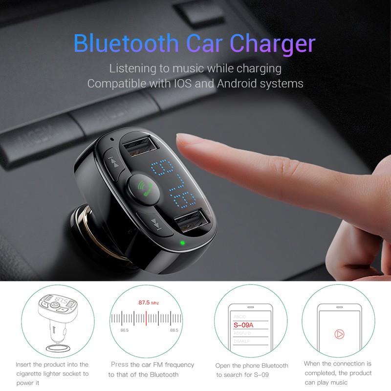 Baseus 2 in 1 Smart Car Bluetooth Audio Transmitter + USB Charging - CCTM-01 - Black