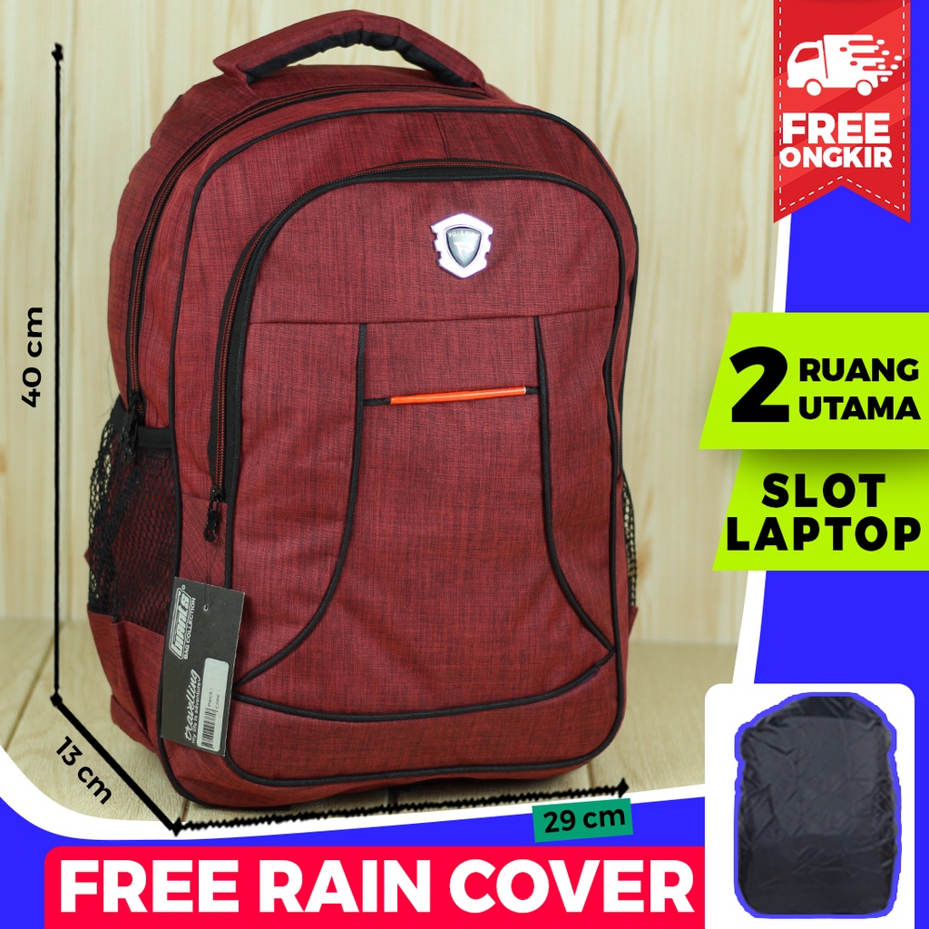 Tas Polo Kerja Dinas Punggung Pria Denim Scotlet Maroon Bahan Polyester Free Raincover Ransel Sekolah Kuat Termurah Big Promo