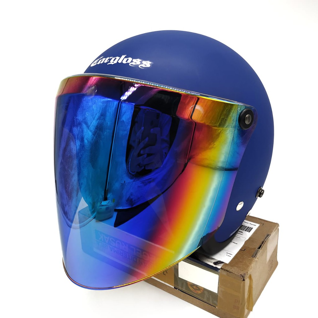 Helm Cargloss Retro + Kaca Snail Rainbow (Retro/Bogo/Klasik/Vespa)