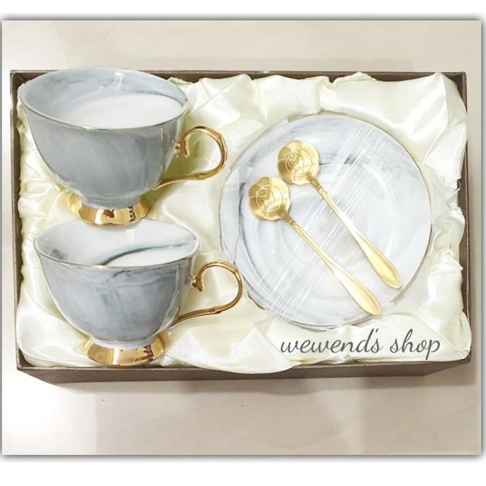 Cangkir Marble Keramik Pink - 1 set