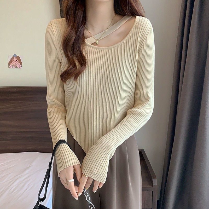 Knitwear Korea Rajut Wanita Crop Top Lengan Panjang Sweater Crop