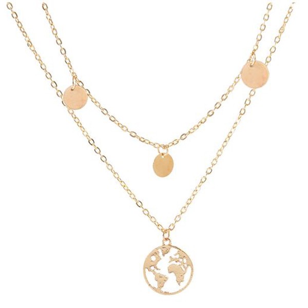 OILA kalung round world map pendant necklace  jka168 (3D1)