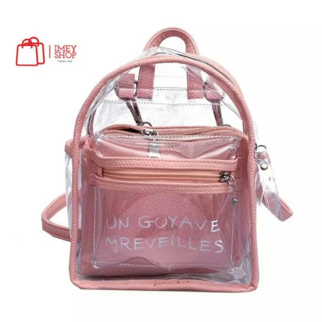 Tas Ransel un goyaveTransparan Backpack PVC wanita tas murah 2in1 tas remaja kekinian