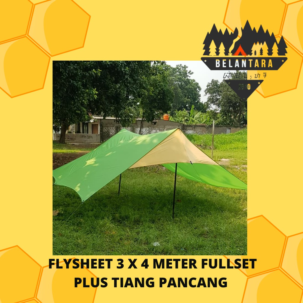 flysheet 3x4 meter fullset tni hijau army plus tiang pasak tali pancang belantara adventure