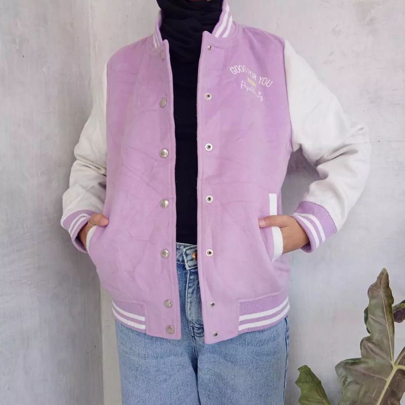 Jaket Varsity women original jaket lilac cewek brand second preloved